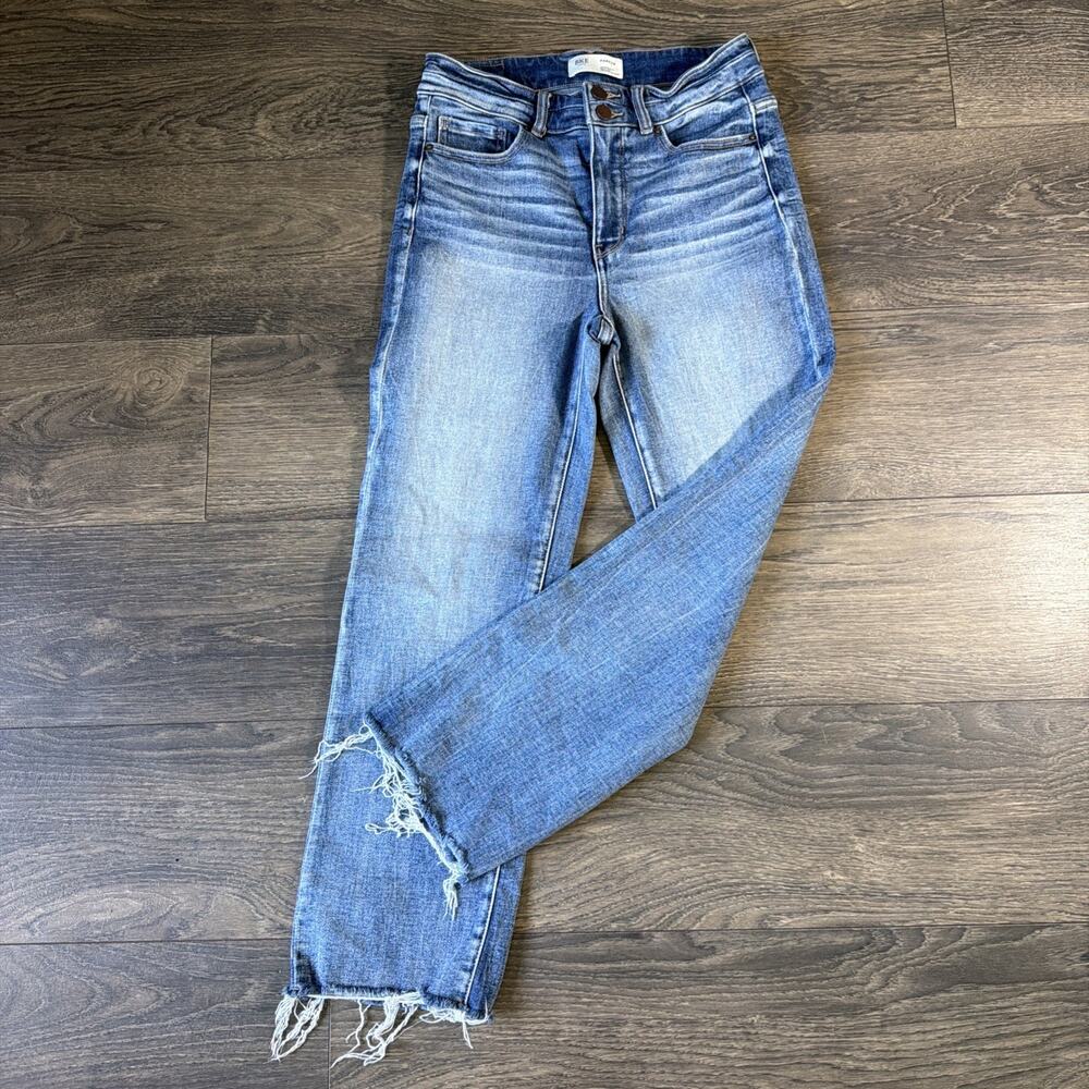 Y2K BKE Parker Sz 27x28 High Rise Crop Straight Jeans Raw Hem Boho Festival